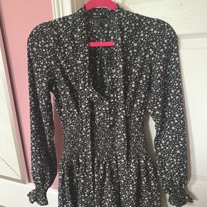 Shirred waist floral green dress